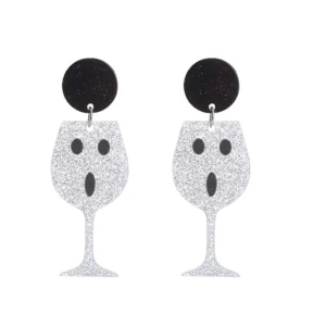 Halloween Drop Earrings Spooky Ghost Wine Glasses