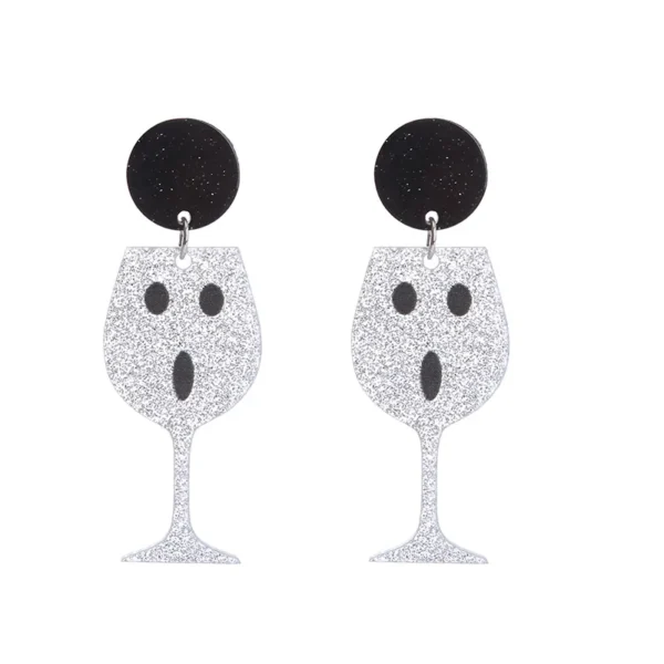 Halloween Drop Earrings Spooky Ghost Wine Glasses