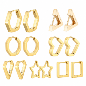 Gold Geometric Hoop Earrings Stainless Steel Chunky Huggie Heart Triangle Star Rhombus