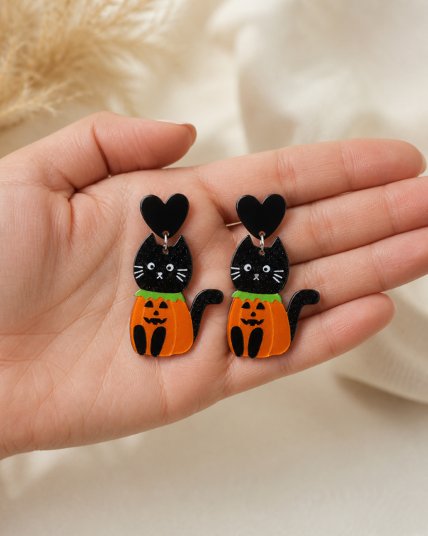 halloween-pumpkin-cat-1 Halloween Drop Earrings Spooky Pumpkin Cat Acrylic Dangle For Women Party Gothic