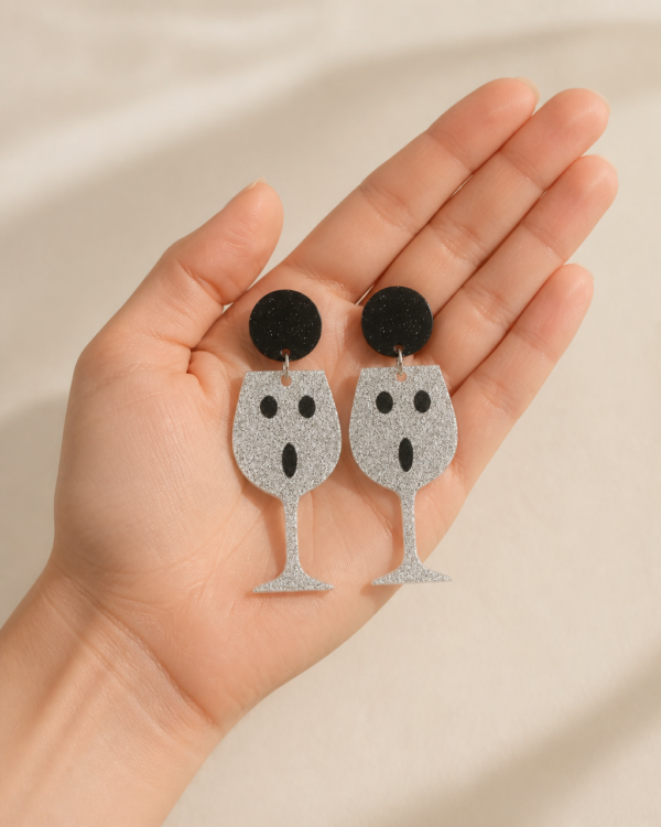Halloween Drop Earrings Spooky Ghost Wine Glasses