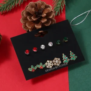 Christmas Stud Earrings Set - 6 Festive Pairs