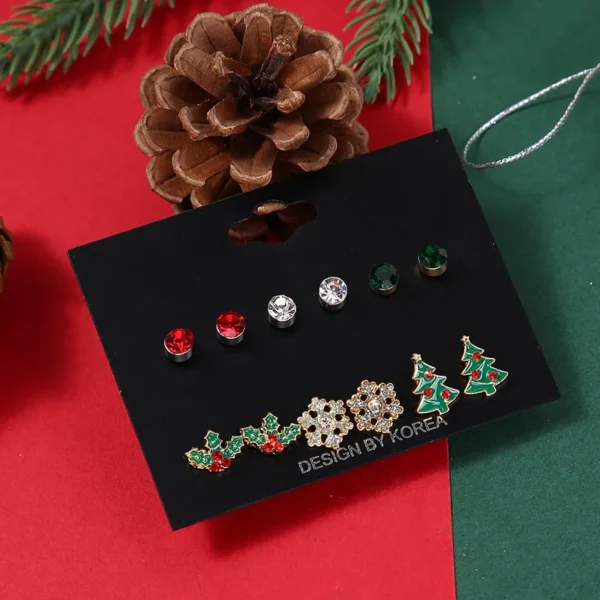 Christmas Stud Earrings Set - 6 Festive Pairs