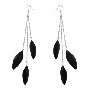Black Feather Drop Dangle Earrings Boho Festival Statement Gothic Tassel Gift