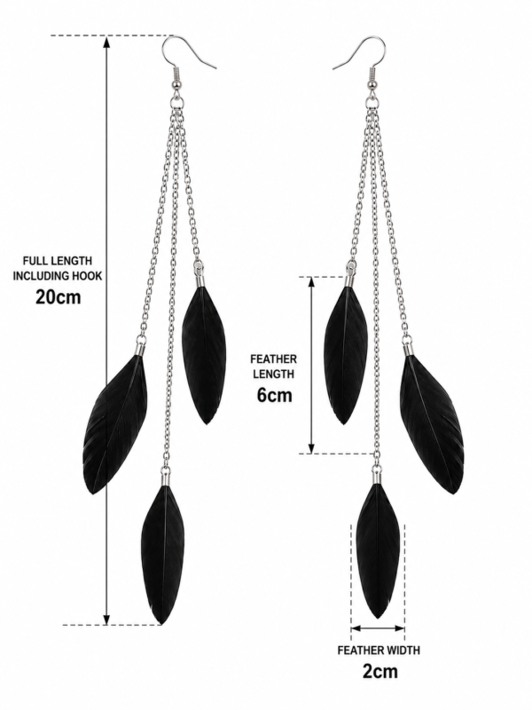 Black Feather Drop Dangle Earrings Boho Festival Statement Gothic Tassel Gift