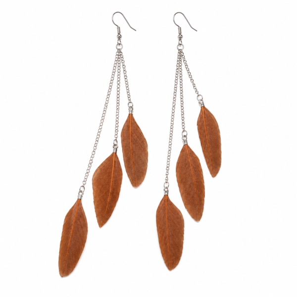 Brown Feather Drop Dangle Earrings Boho Festival Statement Gothic Tassel Gift