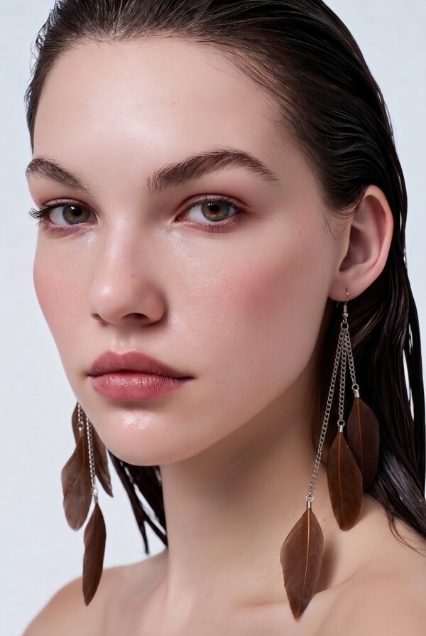 Brown Feather Drop Dangle Earrings Boho Festival Statement Gothic Tassel Gift