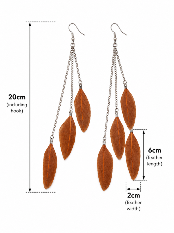 Brown Feather Drop Dangle Earrings Boho Festival Statement Gothic Tassel Gift