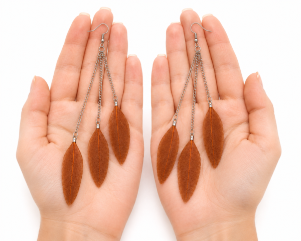 Brown Feather Drop Dangle Earrings Boho Festival Statement Gothic Tassel Gift
