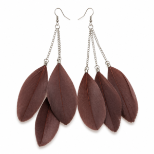Large Brown Feather Drop Dangle Earrings Boho Festival Statement Gothic Tassel