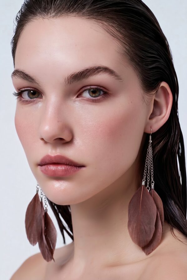 Large Brown Feather Drop Dangle Earrings Boho Festival Statement Gothic Tassel
