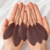 Large Brown Feather Drop Dangle Earrings Boho Festival Statement Gothic Tassel