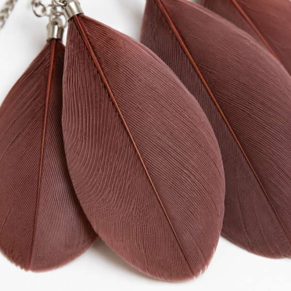 Large Brown Feather Drop Dangle Earrings Boho Festival Statement Gothic Tassel