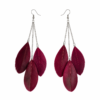 Burgundy Feather Drop Dangle Earrings Boho Statement Festival Gift For Her