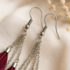 Burgundy Feather Drop Dangle Earrings Boho Statement Festival Gift For Her