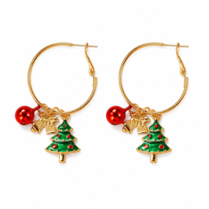Christmas Tree Charm Hoop Earrings