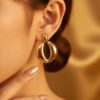 Chunky Gold Drop Earrings Statement Oval Hollow Retro Vintage