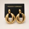 Chunky Gold Drop Earrings Statement Oval Hollow Retro Vintage