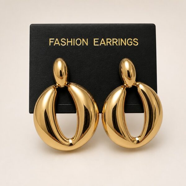 Chunky Gold Drop Earrings Statement Oval Hollow Retro Vintage