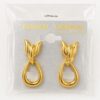 Gold Tulip Teardrop Drop Earrings Statement Chunky Retro Vintage Gift for Her