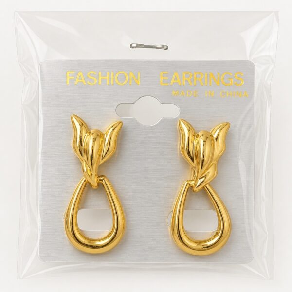 Gold Tulip Teardrop Drop Earrings Statement Chunky Retro Vintage Gift for Her