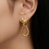 Gold Tulip Teardrop Drop Earrings Statement Chunky Retro Vintage Gift for Her