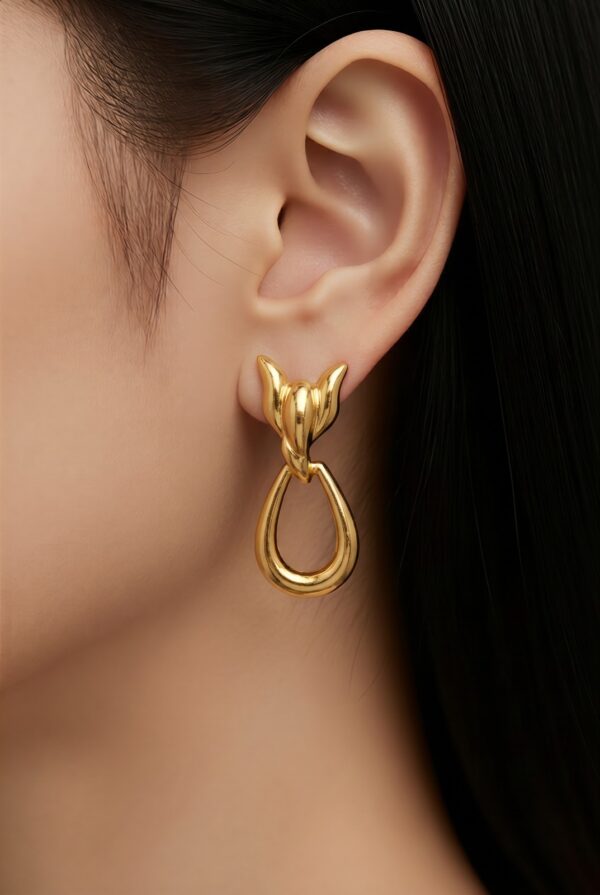 Gold Tulip Teardrop Drop Earrings Statement Chunky Retro Vintage Gift for Her