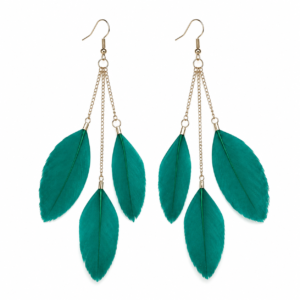 Green Feather Drop Dangle Earrings Long Boho Festival Tassel Ladies Gift UK