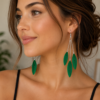 Green Feather Long Drop Earrings Boho Statement Festival Dangle Ladies Gift