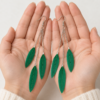 Green Feather Long Drop Earrings Boho Statement Festival Dangle Ladies Gift