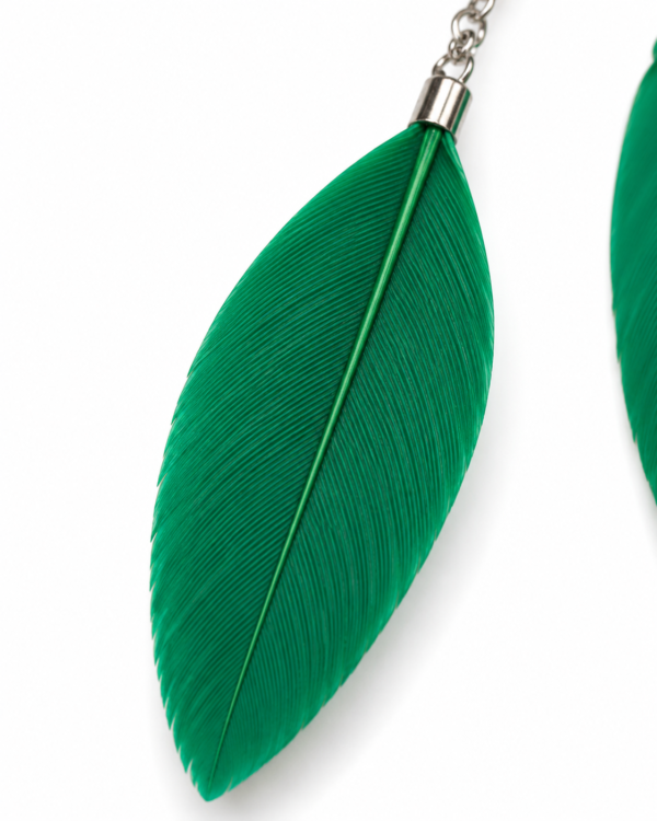 Green Feather Long Drop Earrings Boho Statement Festival Dangle Ladies Gift