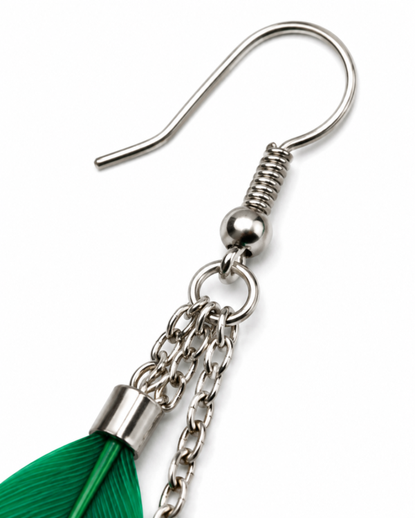 Green Feather Long Drop Earrings Boho Statement Festival Dangle Ladies Gift