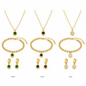 Gold Roman Numeral Rhinestone Jewellery Set Necklace Bracelet Earrings
