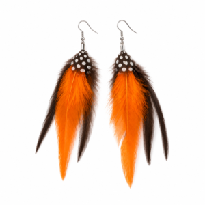 Orange Black Feather Drop Dangle Earrings Boho Festival Statement Gothic Gift
