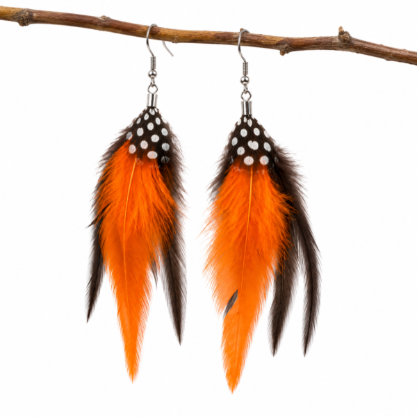 Orange Black Feather Drop Dangle Earrings Boho Festival Statement Gothic Gift