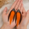 Orange Black Feather Drop Dangle Earrings Boho Festival Statement Gothic Gift