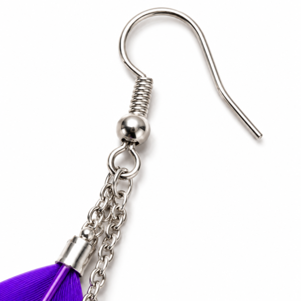 Purple Feather Drop Dangle Earrings Boho Statement Festival Gift For Her