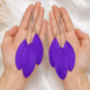 Purple Feather Drop Dangle Earrings Boho Statement Festival Gift For Her