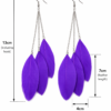 Purple Feather Drop Dangle Earrings Boho Statement Festival Gift For Her