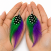 Purple Green Feather Drop Earrings Boho Festival Statement Dangle Ladies Gift