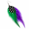 Purple Green Feather Drop Earrings Boho Festival Statement Dangle Ladies Gift