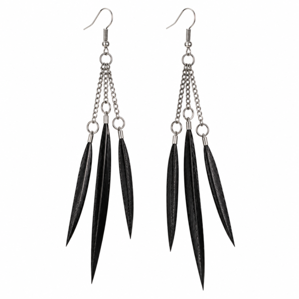 Black Feather Drop Earrings Boho Statement Festival Long Dangle Ladies Gift