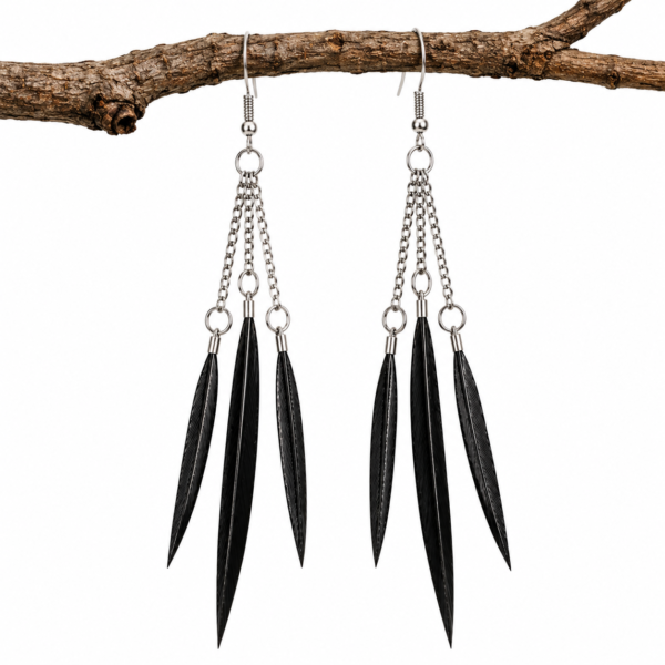 Black Feather Drop Earrings Boho Statement Festival Long Dangle Ladies Gift