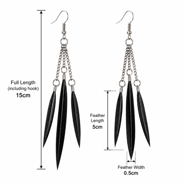 Black Feather Drop Earrings Boho Statement Festival Long Dangle Ladies Gift