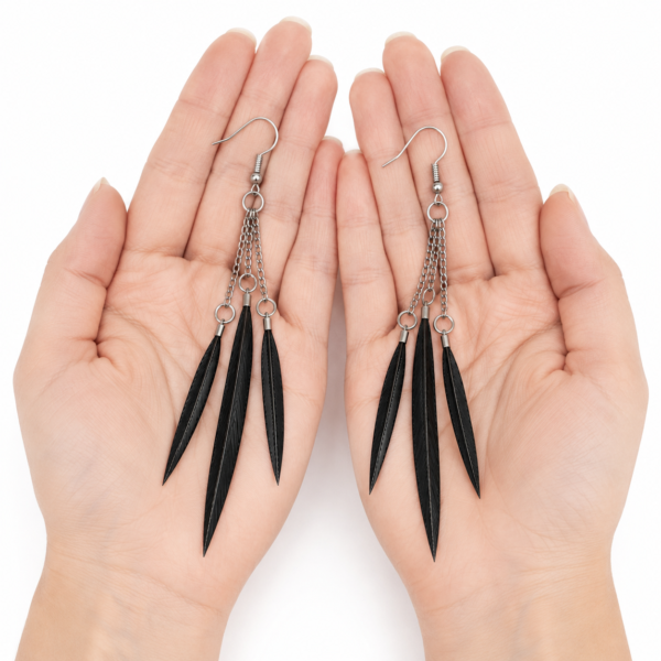 Black Feather Drop Earrings Boho Statement Festival Long Dangle Ladies Gift