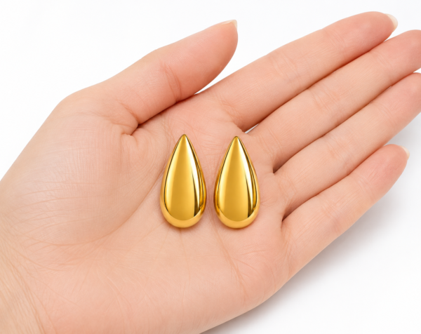 Gold Teardrop Stud Earrings Chunky Statement Minimalist Womens Gift