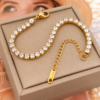 Gold Tennis Bracelet 3mm Cubic Zirconia Stainless Steel Adjustable Ladies Gift