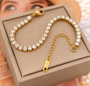 Gold Tennis Bracelet 3mm Cubic Zirconia Stainless Steel Adjustable Ladies Gift