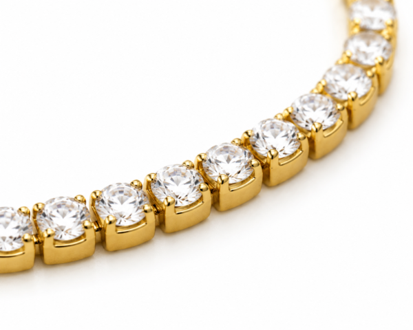 Gold Tennis Bracelet 3mm Cubic Zirconia Stainless Steel Adjustable Ladies Gift