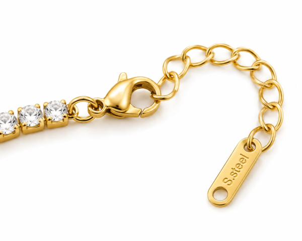 Gold Tennis Bracelet 3mm Cubic Zirconia Stainless Steel Adjustable Ladies Gift